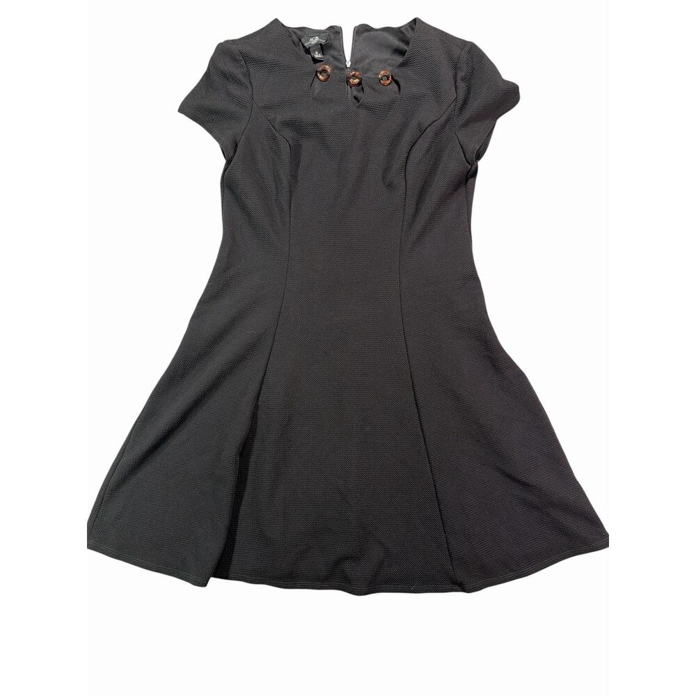 AGB Dress Womens Size16 Black Fit & Flare Textured Short Sleeve Career Midi